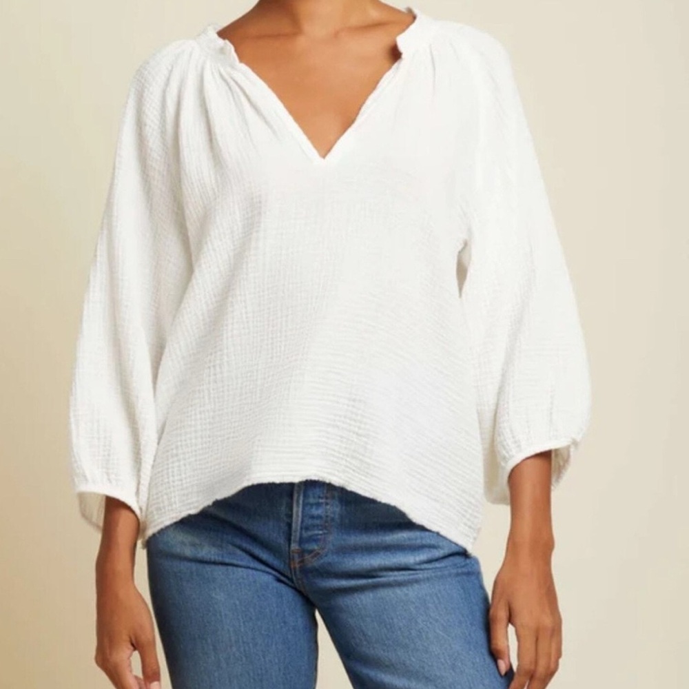 Nation LTD White 3/4 Sleeve Relaxed‎ Blouse
